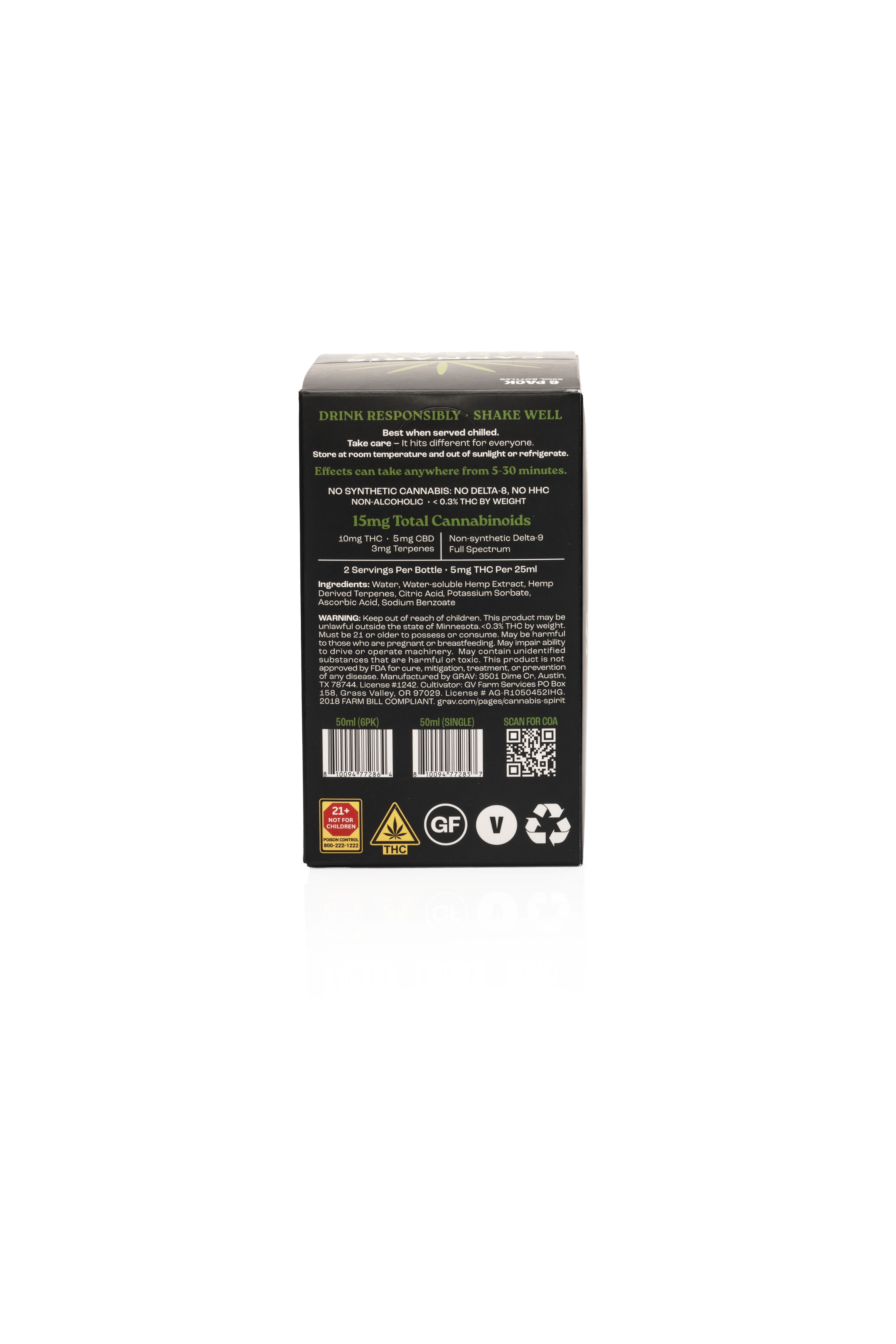 GRAV® Cannabis Spirit 10mg Natural, 50ml Bottle 6-Pack