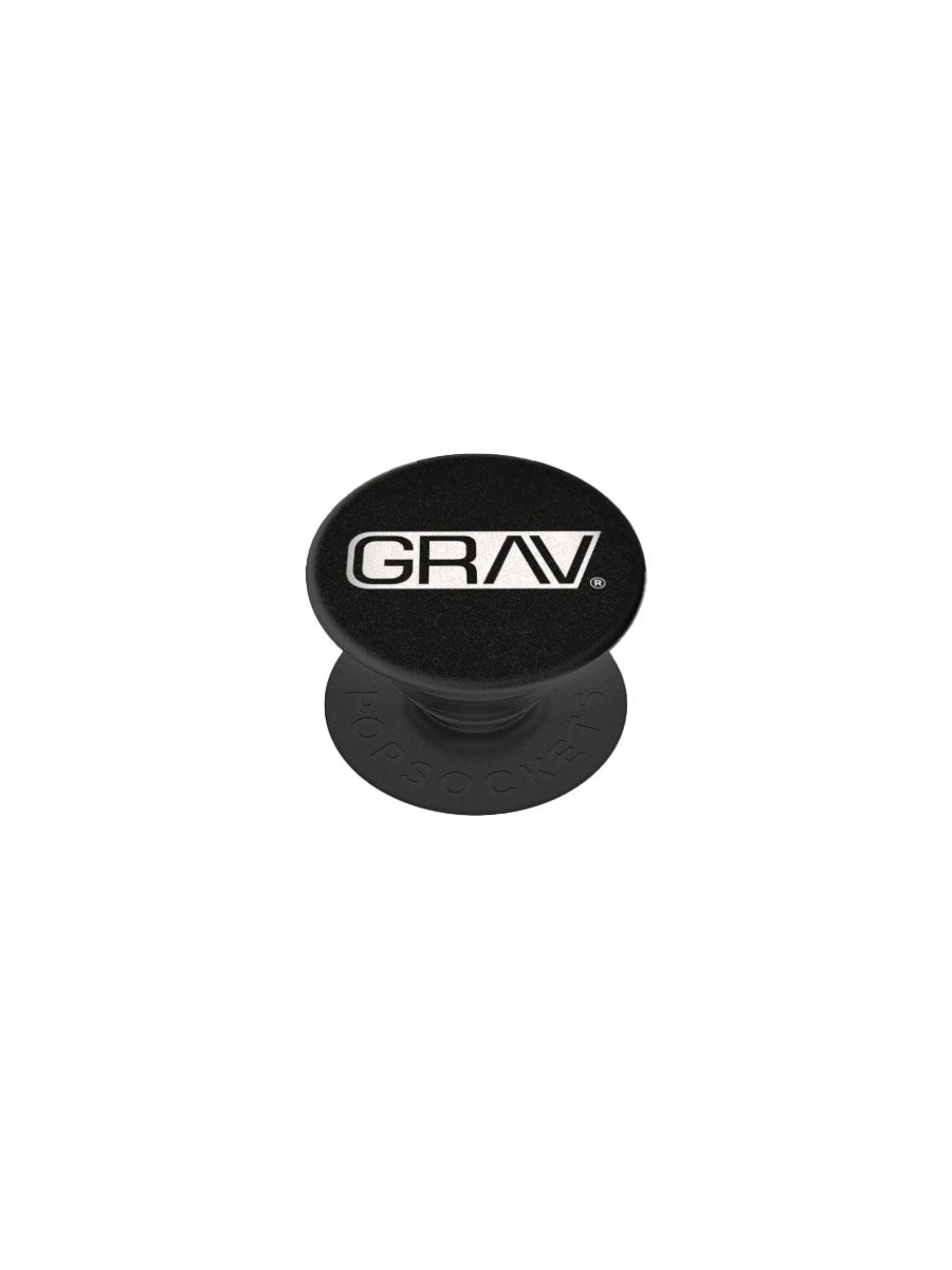 A phone grip pop-socket with the GRAV logo.