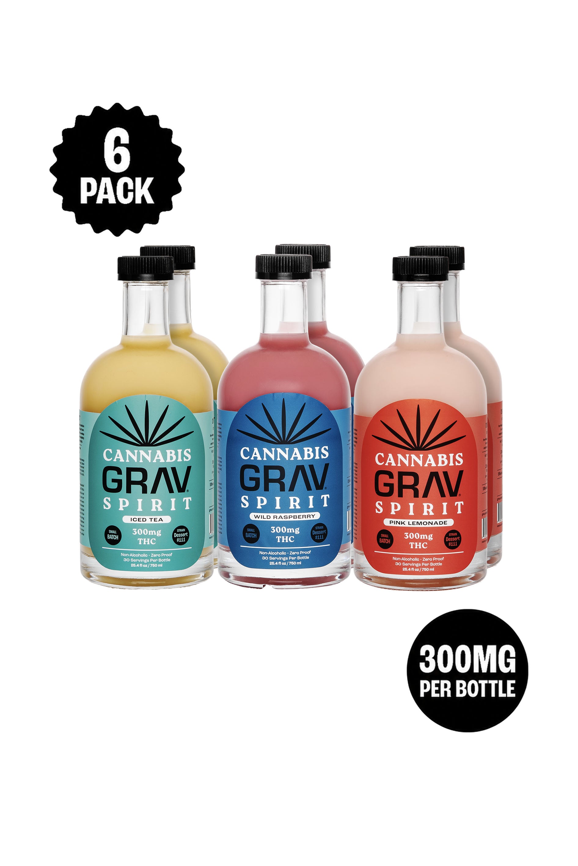 GRAV® Cannabis Spirit 300mg, Variety Pack, 750ml Bottle 6-Pack