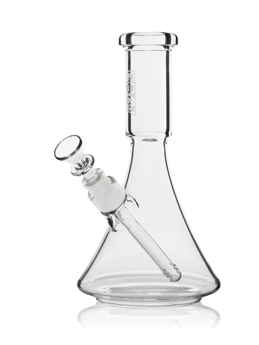 Modern and robust, the medium-sized borosilicate glass beaker bong by GRAV measures 9.8 inches tall and has a substantial base for added stability, clarity, and quality.