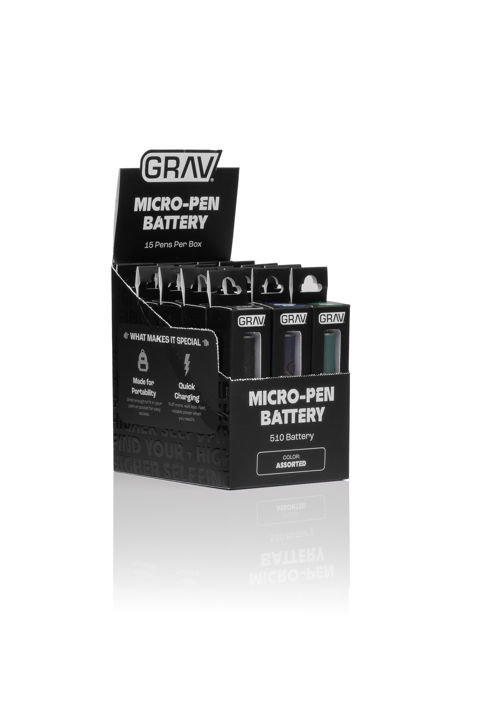 GRAV® Micro-Pen Battery w/ POP Display, 15 Pack Assorted Colors