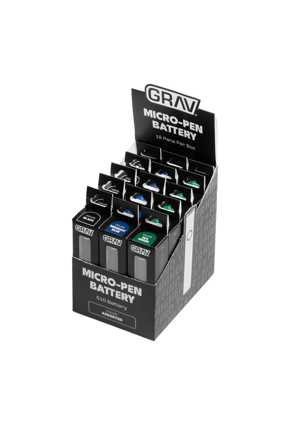 GRAV® Micro-Pen Battery POP Display | 15-Pack Assorted Colors