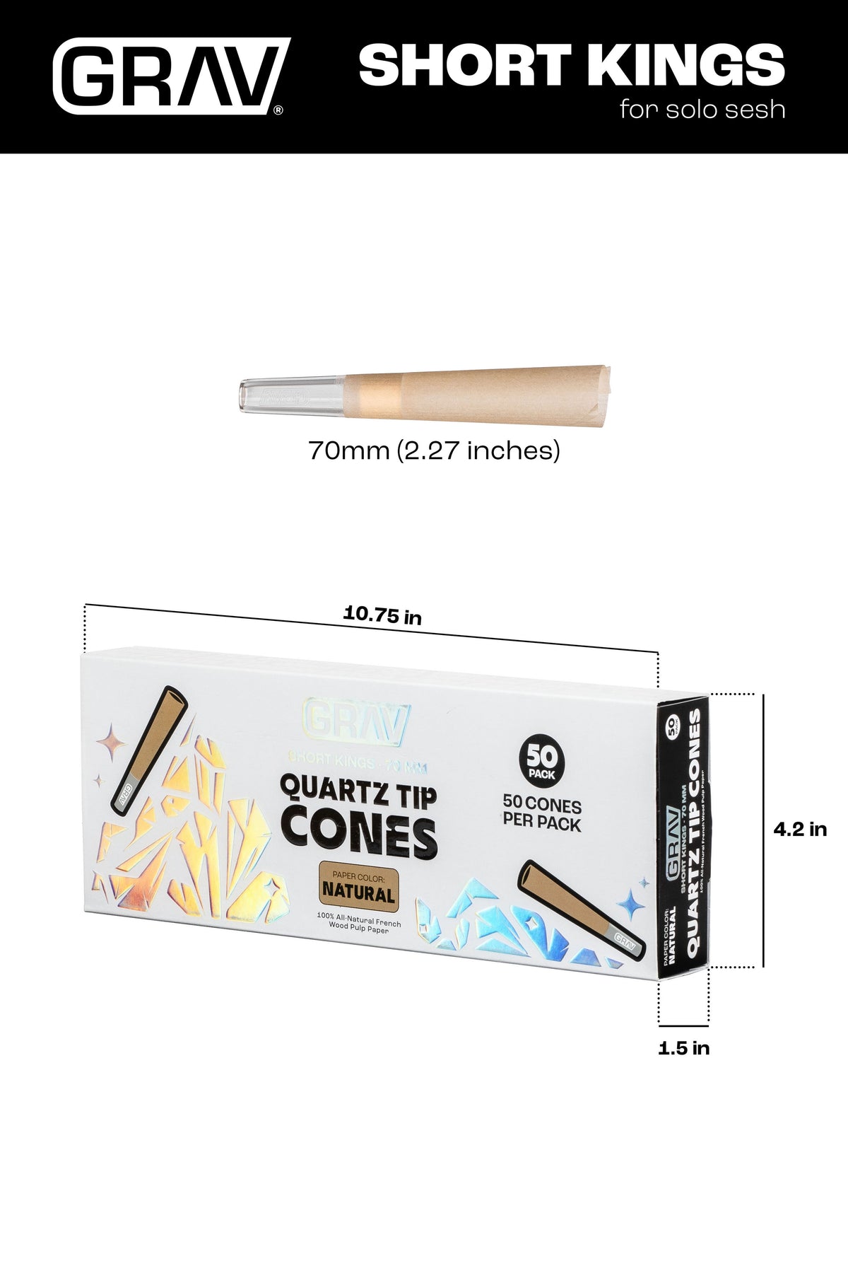 GRAV® Short Kings Quartz Tip Cones, 50-piece Pack