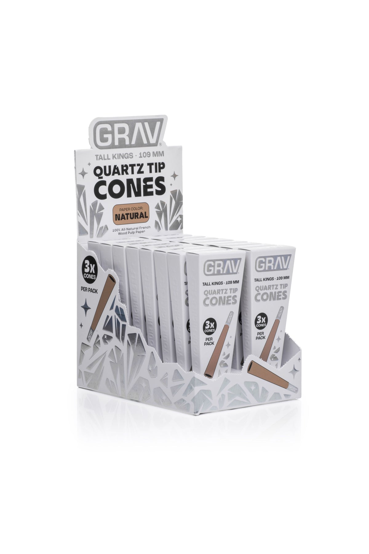 GRAV® Tall Kings Quartz Tip Cones - 16 Pack POP Display